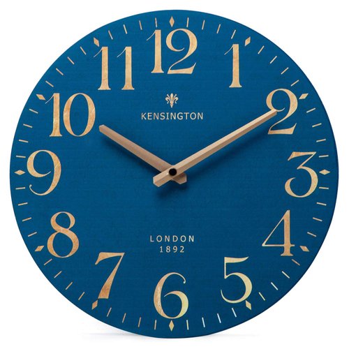 NIKKY HOME Navy Blue Wooden Wall Clock 12 Inch - Battery Operated Silent Non Ticking Clock Decor for Kitchen, Living Room, Bathroom, Office