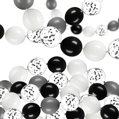 Seenelling 120 Pcs Link Balloon Linking Balloon Latex Linkable Balloons Decoration Connected Needle Tail Balloons for Wedding Anniversary Birthday Arch Party Supplies (Black Series,Sequin)