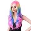 BERON Rainbow Wig Long Wave Wig Colorful Wigs Long Wigs Multi Color Wigs for Women Synthetic Wig for Daily Party Wig Cap Include