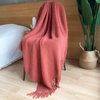 LOMAO Knitted Throw Blanket with Tassels Bubble Textured Soft Blanket Lightweight Throws for Couch Cover Home Decor (Red Mud, 50x60)