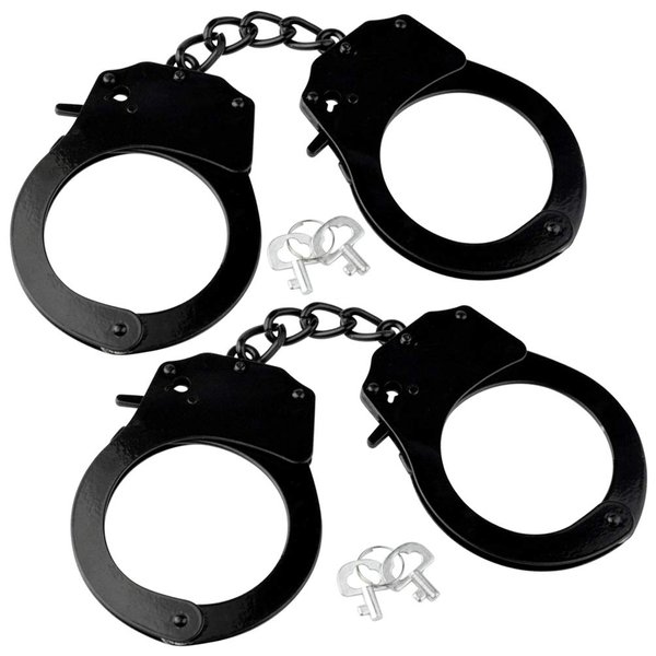 Fengek 2 Pcs Metal Handcuffs with Keys for Cosplay Police, Black Handcuffs Prop Dress Ball Party Cosplay for Kids