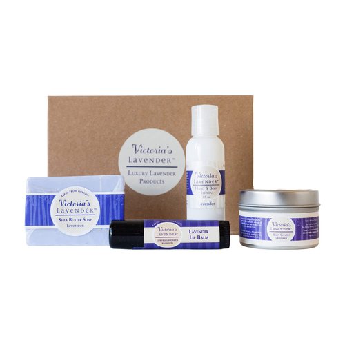 Victoria's Lavender Natural Body Products Gift Set - Handmade Soap, Hand & Body Lotion, Lip Balm, Body Candle Skin Care Sets & Kits, Lavender Bath and Body Products for Women, Lavender