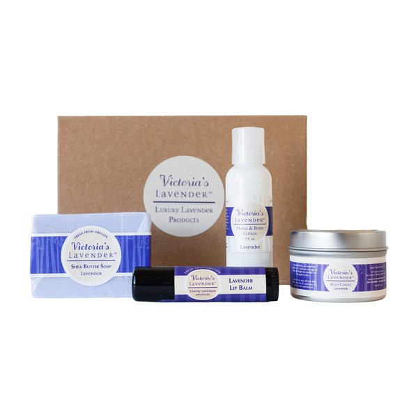 Victoria's Lavender Natural Body Products Gift Set - Handmade Soap, Hand & Body Lotion, Lip Balm, Body Candle Skin Care Sets & Kits, Lavender Bath and Body Products for Women, Lavender
