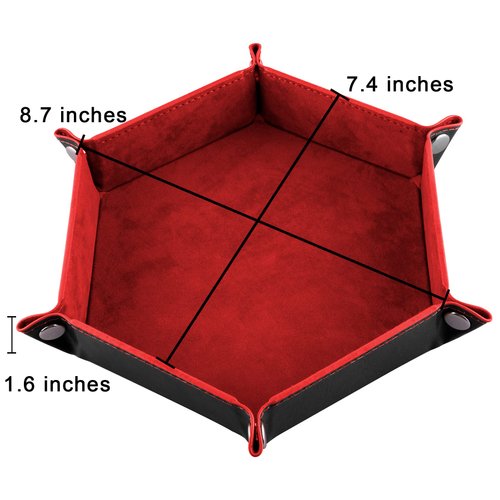 SIQUK 2 Pieces Dice Tray PU Leather Dice Trays Folding Hexagon Dice Holder Tray for Dice Games Like RPG, DND and Other Table Games (Black and Red)