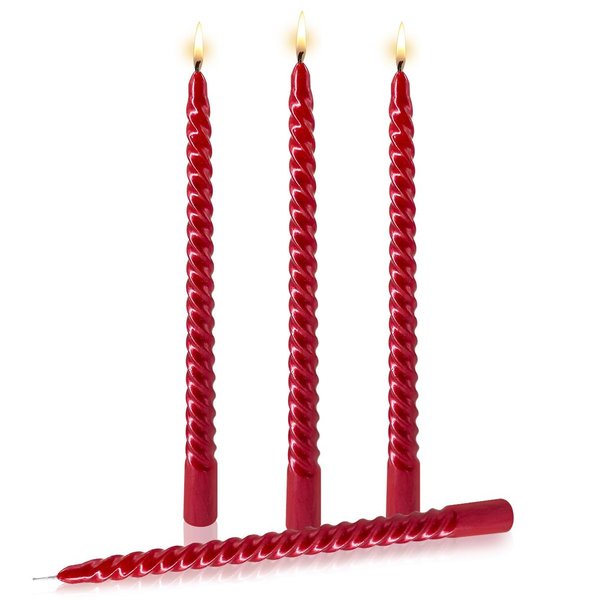 Taper Candles,True Dripless Taper Candles Set of 4,Elegant 10 inch Red Glossy Metal Style Candle Sticks for Home Decor,Dinner,Wedding