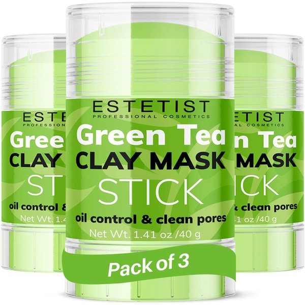 ESTETIST Green Tea Clay Mask Stick Set Purifying Face Mask Replenishing Moisture Deep Pore Cleanser Blackhead Remover Oil Control Skin Detoxifying Anti-Acne Treatment for All Skin Types Pack of 3