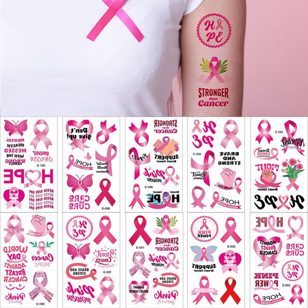 Pink Ribbon Temporary Tattoo 60+ Pattern Breast Cancer Awareness Fake Tattoo Waterproof Face Body Tattoo Stickers Decoration for Women Breast Cancer Awareness Tattoos Party Supplies 10Sheets