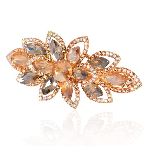 Sankuwen Floral Rhinestone Hairpin Luxury Crystal Flower Hair Barrette Clip (Champagne)