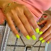 KQueenest Neon Green Square Press on Nails Short,Gel Fake Nails Short Coffin,Pure Vibrant Color Natural Petite Nails,Solid Stick on Nails Press on for Women Daily Office Manicure