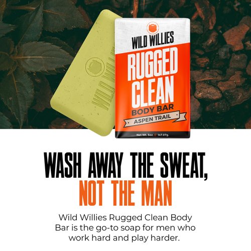 Wild Willies Moisturizing Mens Bar Soap - Bath Soaps with Shea Butter for Odor Protection - Natural Body Bar for Men - Aspen Trail Scent, 3 Pack