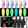 MSRUIOO Glow in the Dark Gel Nail Polish Set, Color Changing Gel Nail Polish, Mood Temperature Color Change Glitter Gel Polish, Luminous Cat Eye Gel Nail Polish for Nail Art Manicure DIY at Home