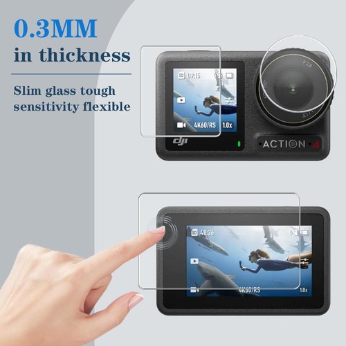 SHUAXI Screen Protector (6+1Pack) Compatible with dji osmo action 4, Tempered Glass Film High Definition Full Coverage and Silicone Cover Sleeve