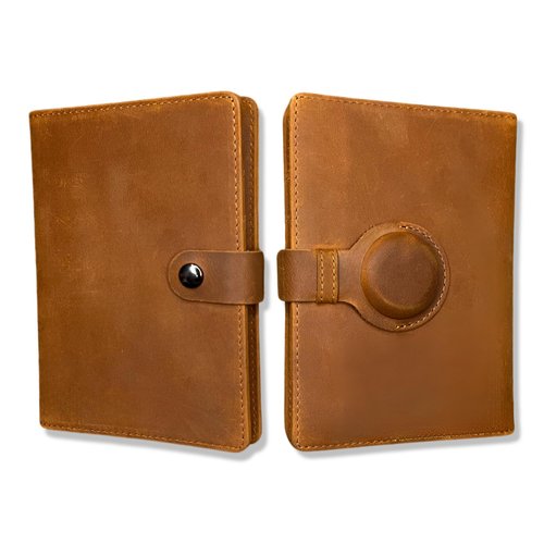 Genuine Leather AirTag Passport Holder and Wallet for Men and Women RFID Blocking for Secure Traveling and Documentation Organizer (Brown)