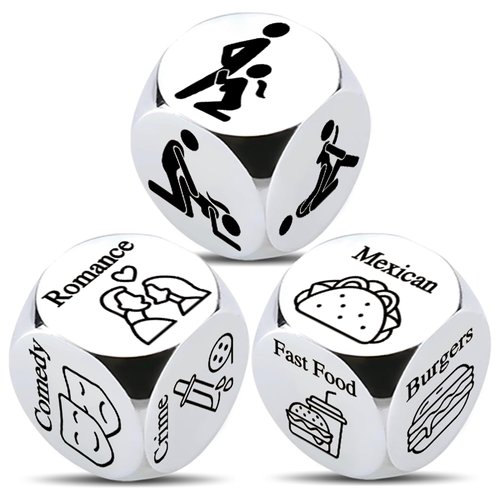 Funny Date Night Dice Anniversary Wedding Gifts for Him Her Valentines Engagement Christmas Bride Shower Gifts for Boyfriend Girlfriend Foodie Steel Dice Ideas (3PCS(Food+Time+Move))