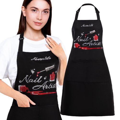 Noverlife Nail Artist Apron for Women, Adjustable Manicurist Bib Apron with Rhinestone Nail Polis...