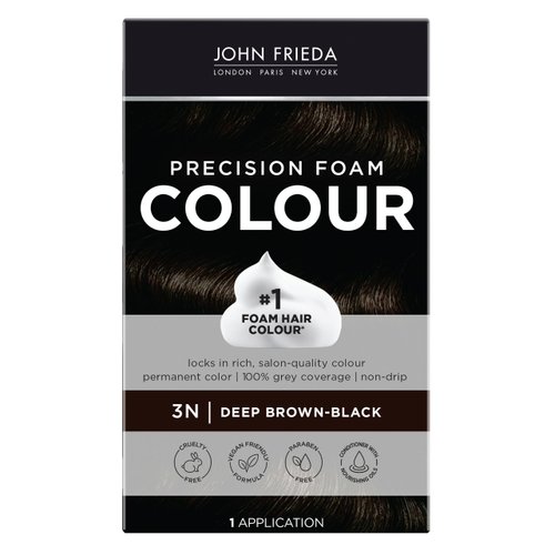 John Frieda Precision Foam Colour, Deep Brown Black 3N, Full-coverage Hair Color Kit, with Thick Foam for Deep Color Saturation