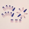 Gifiky Long Coffin False Nails Blue French Press on Nails Cute Nails Tips Acrylic Crystal Gem Design Fake Nails for Women and Girls 24Pcs