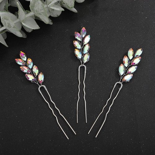 Rumtock 3pcs AB Color Crystals Hair Pins for Women Girls Wedding Bridal Vintage Hair Styling Jewelry (AB Color)