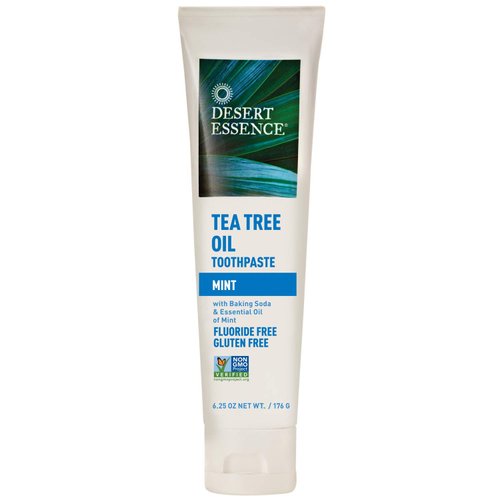 Desert Essence Tea Tree Oil Toothpaste - Mint - 6.25 Oz - Refreshing Taste - Deep Cleans Teeth & Gums - Helps Fight Plaque - Sea Salt - Pure Essential Oil - Baking Soda - Promotes Healthy Mouth