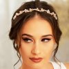 Formery Beaded Wave Headband Gold Crystal Beads Hairband Party Prom Wedding Handmade Rhinestones Headpiece for Women and Girls
