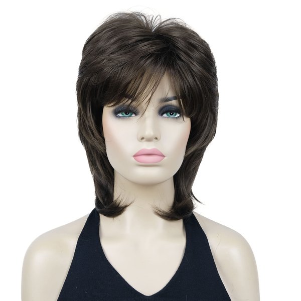 Lydell 16" Long Straight Wigs Soft Shaggy Layered Wigs Classic Cap Full Synthetic Hairpieces (Light Chestnut Brown)