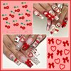 BELICEY 120Pcs Bow Nail Charms Red Acrylic Flatback Heart Nails Decoration Alloy Cherry Charms for Nails Gems and Rhinestones for Women Manicure DIY Nail Art Design Crafts