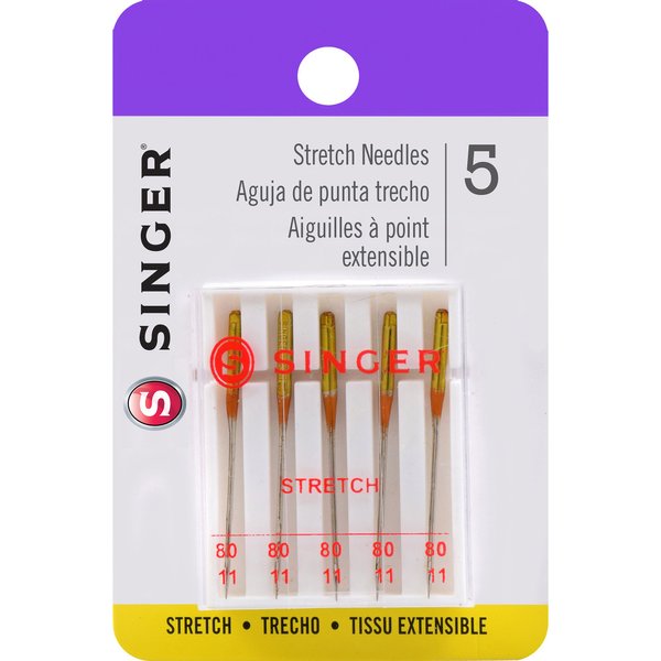 SINGER 04720 Universal Stretch Sewing Machine Needles, Size 80/12, 5-Count (Color May Vary)