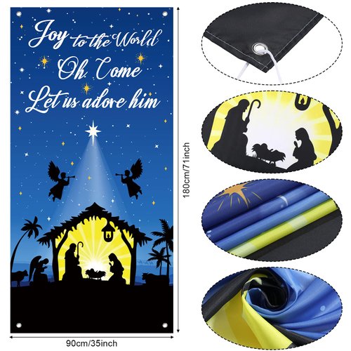 Christmas Front Door Cover Nativity Door Cover Christmas Nativity Scenes Jesus Door Banners Religious Christmas Banner Door Decor Xmas Wall Decorations Christmas Party Supplies, 71 x 35 Inches