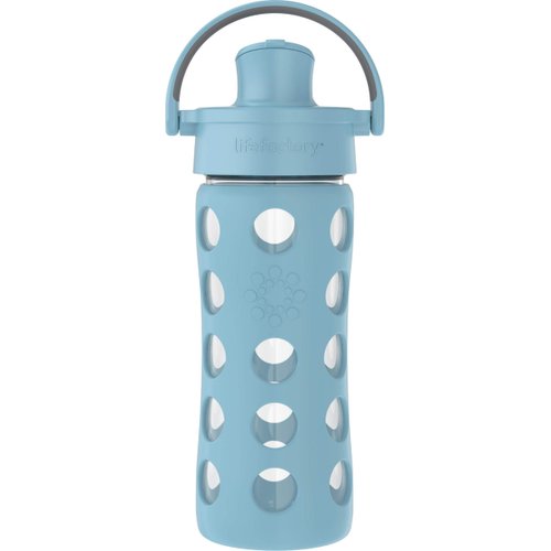 Lifefactory 12-Ounce Glass Water Bottle with Active Flip Cap and Protective Silicone Sleeve, Denim