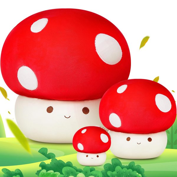 Shappy 3 Pcs Mushroom Plush Pillow Set 15.7" 9" 4.7" Cute Mushroom Stuffed Animal Birthday Present Room Decor Gift for Adults Red Christmas Home Decor