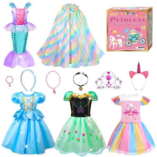 Meland Princess Dress Up for Girls - Dress Up Clothes for Little Girls with Cape, Princess Toys for Girls Age 3,4,5,6 Year Old, Christmas Birthday Gift for Toddler Girls Halloween Role Play