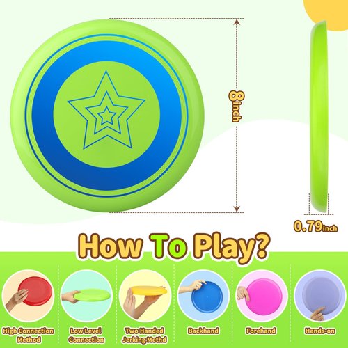 Umnodobn 8" Outdoor Flying Disc Ring Toys for Kids Adults, Sand Beach Toys Toss and Catch Toys, Sport Yard Disc Toy for Backyard Accessories, Lawn, Park Flying Ring Gift Set Boys Girls(6 Pack) 85g