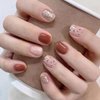 BABALAL Press on Nails Short Nude, Champagne Gold Sequins Fake Nails, 12 Sizes 24Pcs Glitter Acrylic Nails Kit with Glue for Women Girls Manicure False Nails