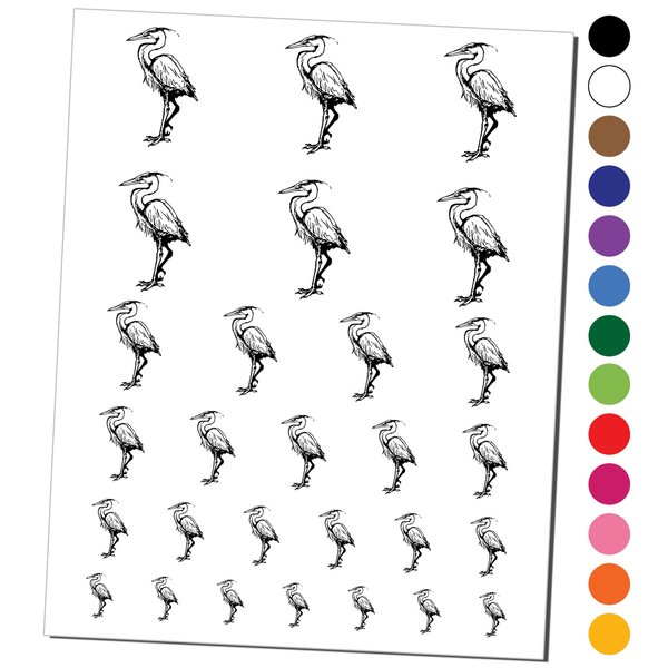 Great Blue Heron Tall Water Bird Temporary Tattoo Water Resistant Fake Body Art Set Collection - Black (One Sheet)