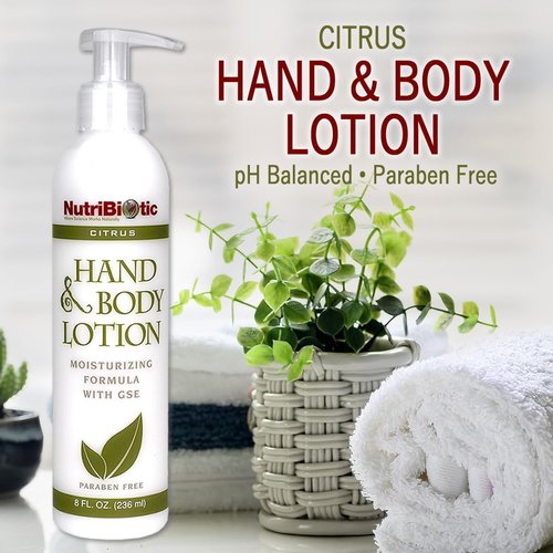 NutriBiotic – Hand & Body Lotion, Citrus, 8 Fl Oz | Biodegradable | Vegan | Gentle Moisturizing | No Dyes or Colorings | pH Balanced | with Citricidal Brand Grapefruit Seed Extract | No Parabens