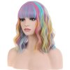 PATTNIUM Rainbow Wig Short Wavy Colorful Wig Pastel Rainbow Wig with Bangs Multicolor Wig for Women Girls Heat Resistant Synthetic Cosplay Costume Wig (Rainbow)