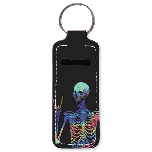 KLLRO RUO Chapstick Holder Keychain Fashion Lipstick Sleeve Lip Balm Portable Pocket Lip Gloss Tube Holder Clip-on Makeup Travel Accessories - Colorful Skull