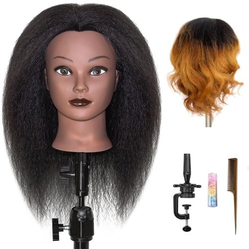 LUNGCYX Mannequin Head Human Hair,Cosmetology Manikin Head With 100% Real Human Hair Doll Head for Hairdresser Training Practice Braiding Hair Styling (BLACK-508)