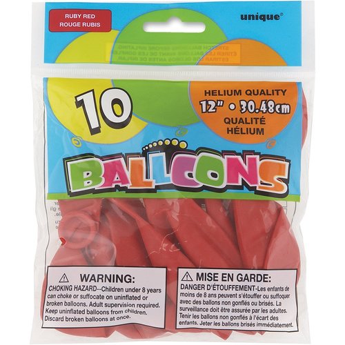Ruby Red Latex Balloons, 12" (10-Pack) - Premium-Quality & Vibrant Party Decorations, Perfect for Any Celebration