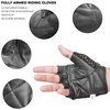 Kango Leather Padded Crochet Back Breathable Fingerless Weight Lifting, Cycling Workout Gloves, Black (Medium)