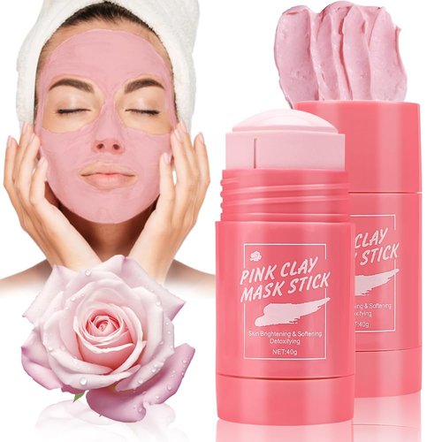 QUNIJOU 2 PCS Rose Clay Stick Mask for Face, Pore Cleansing Mask,Blackhead Remover,Poreless Deep Cleanse Mask Stick for Purifying,Moisturizing,Oil Control Reduce for Women and Men of All Skin Types