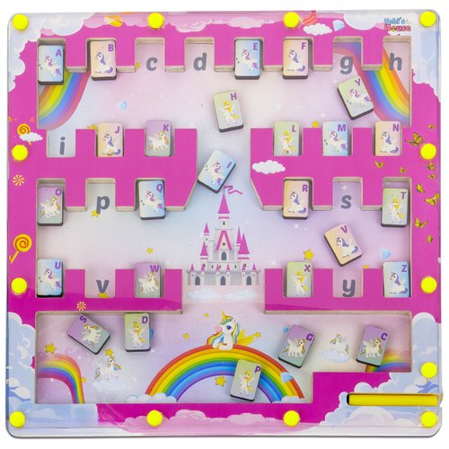 Unicorn Inspired Magnetic Alphabet Maze Letter Puzzle - Magnetic Letter Board for Kids Fine Motor Skills - Pink Montessori Magnetic Board Gift for Kids - Montessori Magnetic Maze for Kids Ages 3-5