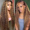 SWEETGIRL Highlight Ombre Water Wave Lace Front Wigs Human Hair Pre Plucked 13x4 Lace Frontal Wigs Curly Human Hair Wig for Women 180 Density 20 Inch
