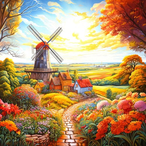 Springbok's Windmill on The Farm 500 Piece Puzzle for Adults is a Celebration of Fall on The Farmstead
