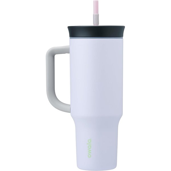 Owala Stainless Steel Triple Layer Insulated Travel Tumbler with Spill Resistant Lid, Straw, and Carry Handle, BPA Free, 40 oz, Purple (Bunny Hop)