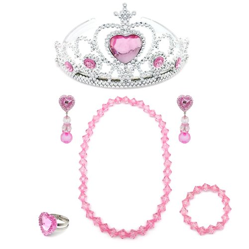 Elesa Miracle Girl Kids Dress Up Tiaras Necklace Bracelet Clip on Earrings Toy Playset