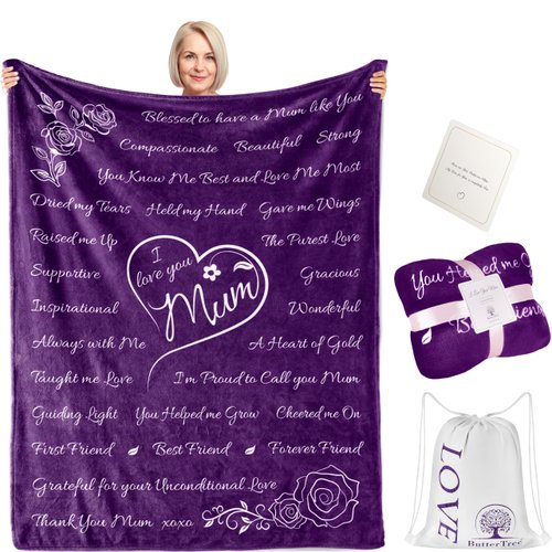 Gifts for Mom, Blanket for Mom Gifts, Mom Birthday Gifts from Daughter & Son, I Love You Mother Daughter Gift Ideas, Present for Mom Blanket, Best Mother in Law, Throw Blanket 65" × 50" (Purple)