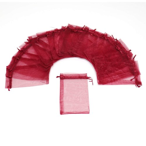 Bezall 100Pcs Organza Gift Bags 3.5x4.5 Inch, Burgundy Small Mesh Bags Drawstring Wedding Party Favor Bags Organza Jewelry Candy Pouches