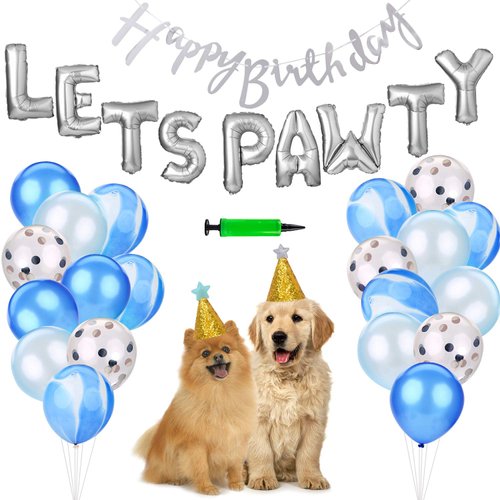 Legendog Dog Birthday Party Supplies Dog Paw Print Balloons Cat Birthday Hat Happy Birthday Banner Foil Balloons Lets Pawty Letters Balloons Decorations