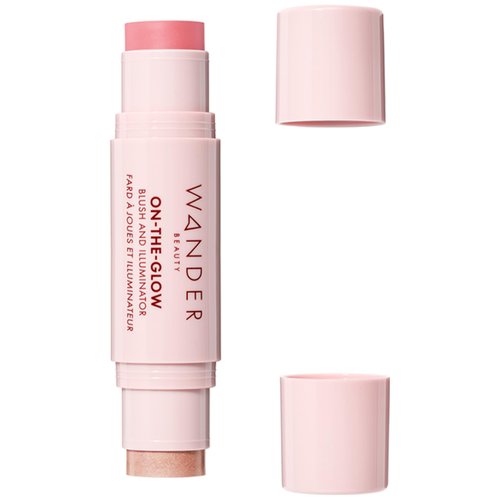 Wander Beauty On-the-Glow Blush and Illuminator - Petal Pink/Nude Glow - 7-in-1 Hydrating Cream Blush & Highlighting Stick - Stick Blush for Cheeks, Lip, & Body - Highlighter Makeup & Blush - 0.4 oz